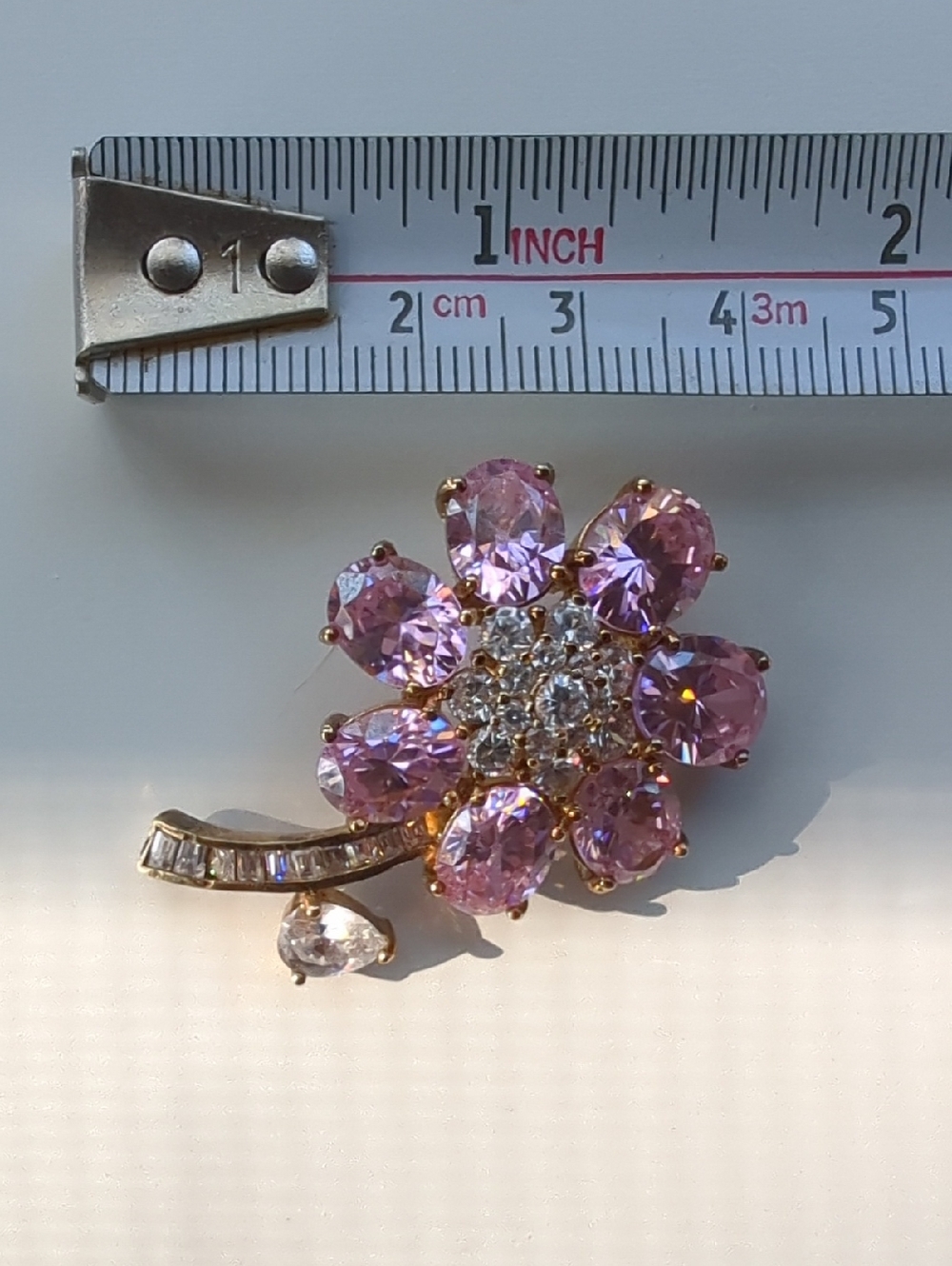 Vintage Floral Crystal Pendant, Makers Mark "CL" 925 Yellow Gold Plated - Picture 11 of 16